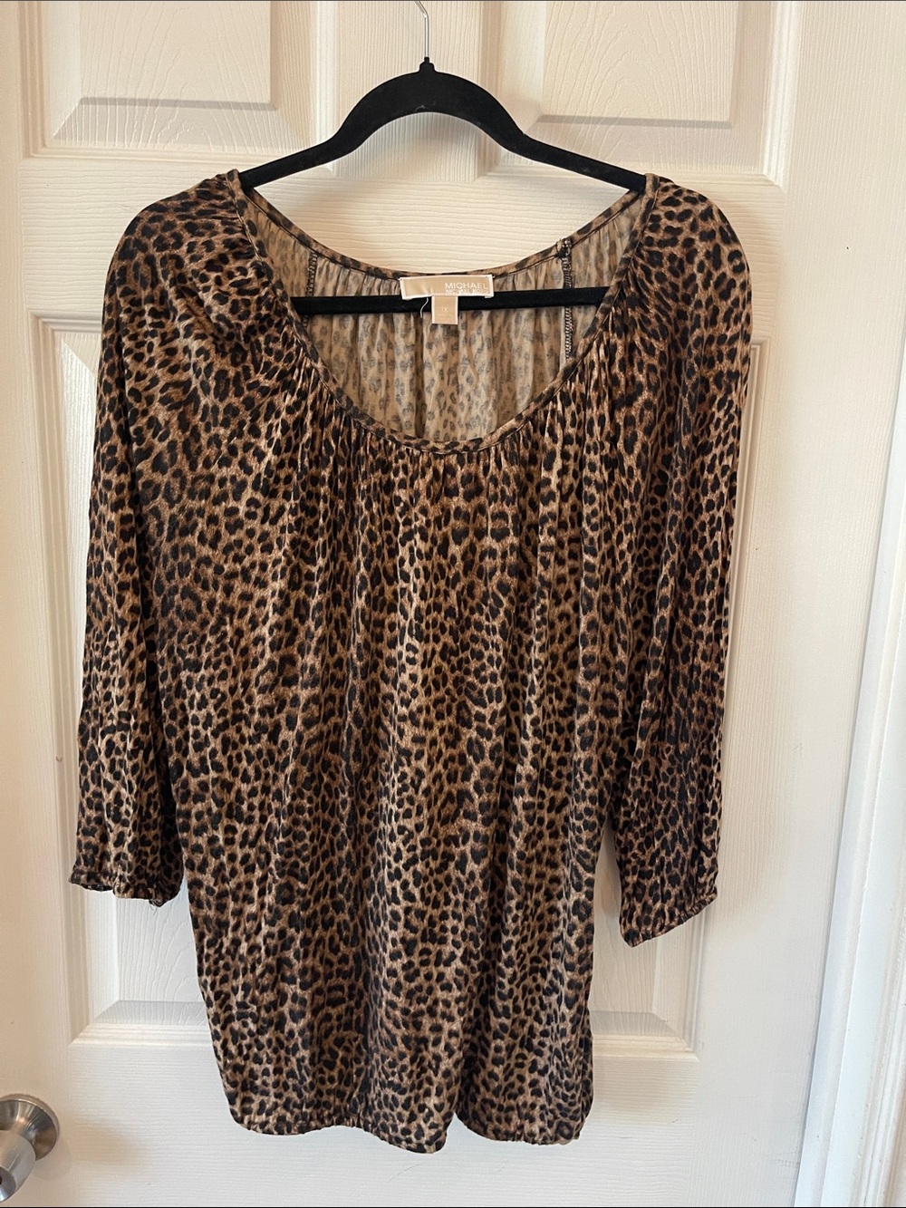 Michael Kors Brown Leopard Scoop Neck Top